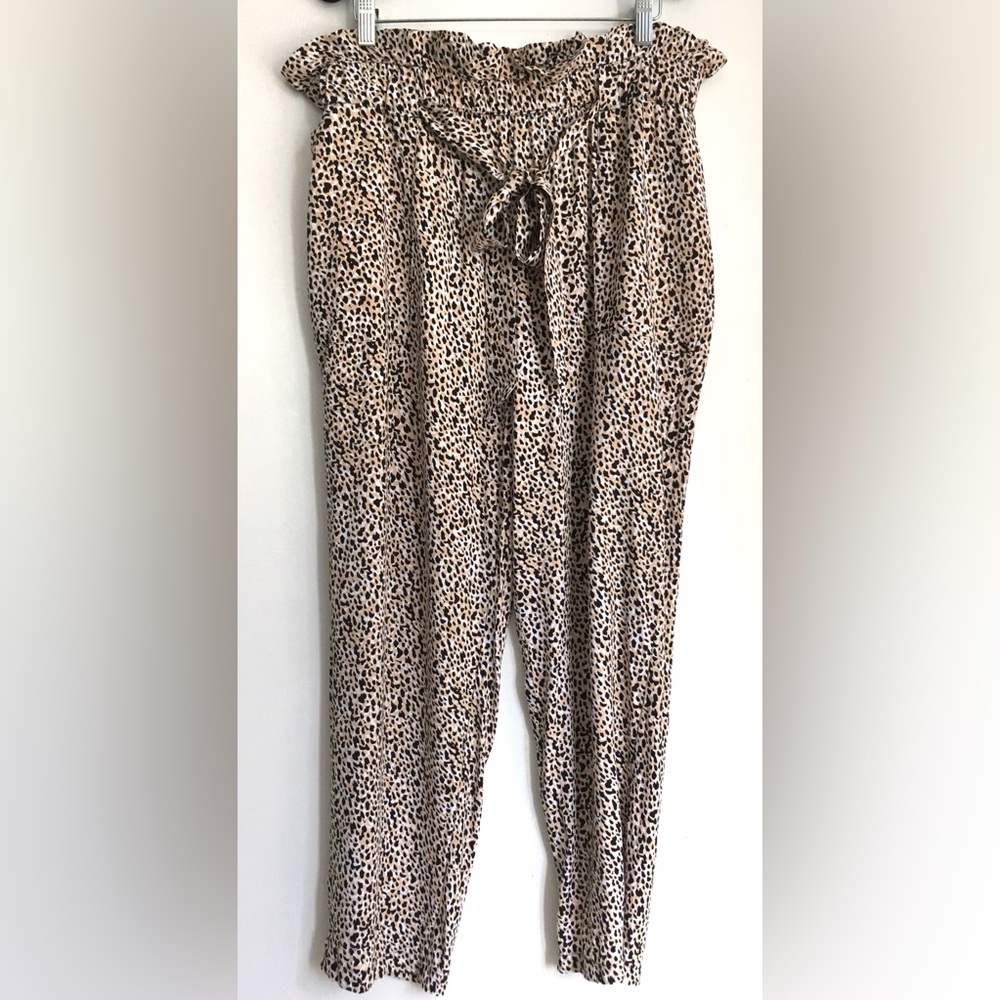 INC Women's Cropped Paper Bag Waist Rayon Animal Print Cheetah Pants Size Large